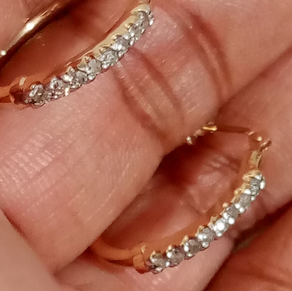 Real 10kt Gold Diamonds Hoop Earrings#SOLD - Picture 4 of 8